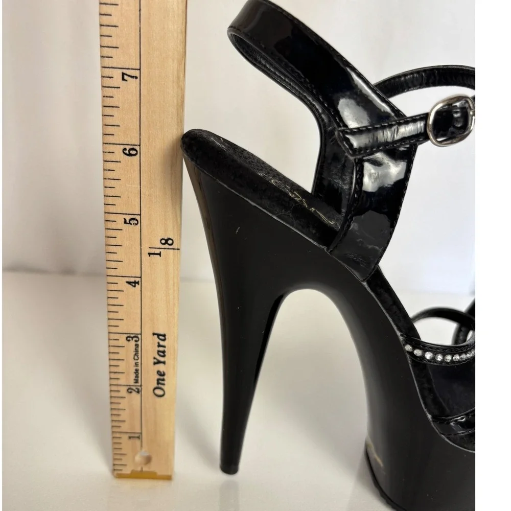 Pleaser Delight-616-3 Black Patent Platform Rhinestone Exotic Dancer Sz 7